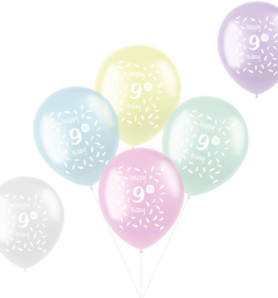 6 Happy 9th B-Day Latexballons 33cm