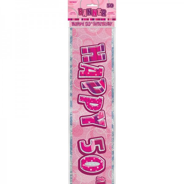 50th birthday pink glitter dream party banner