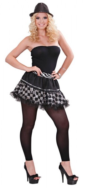 Falda de lentejuelas con estampado de cuadros en negro plateado 2