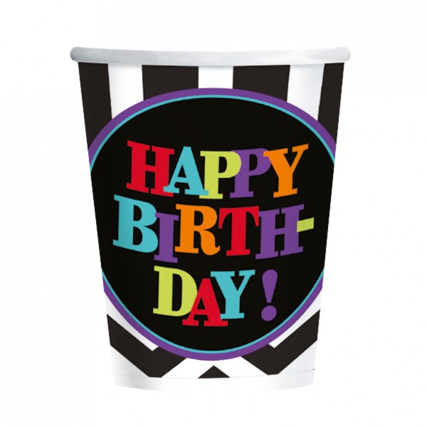 Happy Birthday Pappcher black and white striped 266ml