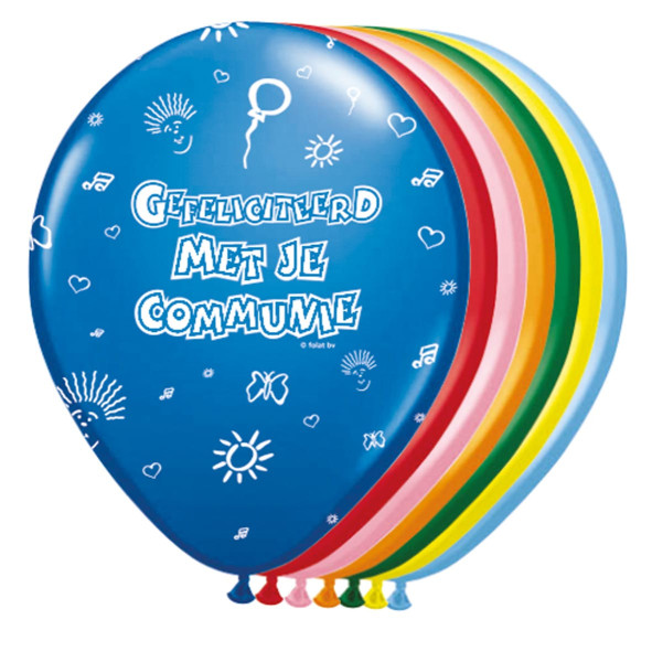 8 ballonger Gefeliciteerd Communie Färgglad