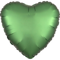 Ædel satin hjerteballon smaragdgrøn 43cm