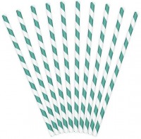 Aperçu: 10 pailles en papier rayé turquoise 19,5 cm