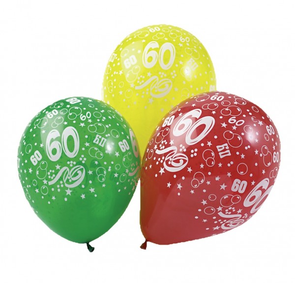 5 colorful 60th birthday balloons 30cm