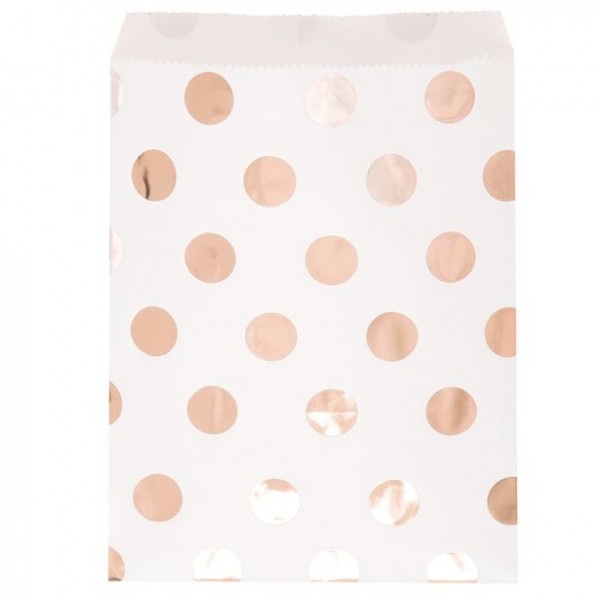 8 bolsitas blancas de papel con lunares rosas
