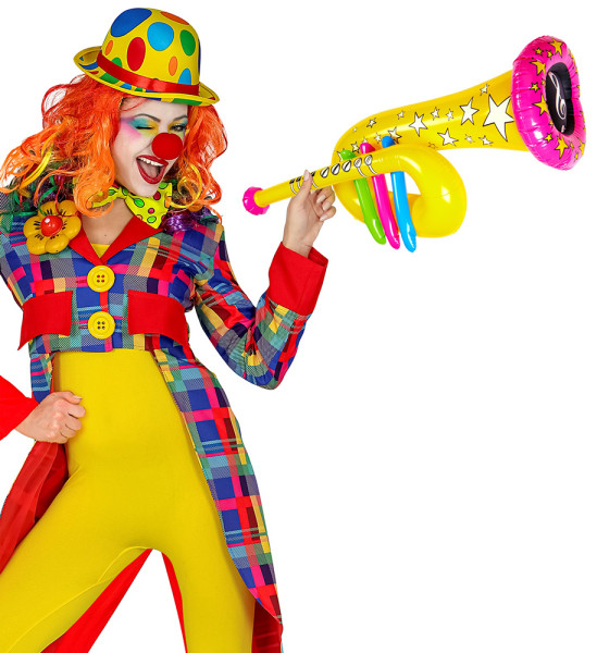Kleurrijke opblaasbare clowntrompet 63 cm 3
