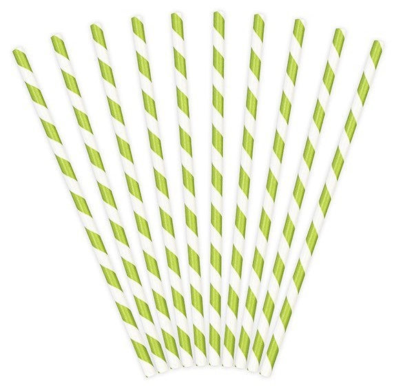 10 gestreepte papieren rietjes groen 19,5cm