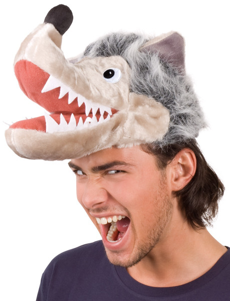 Plush wolf head cap