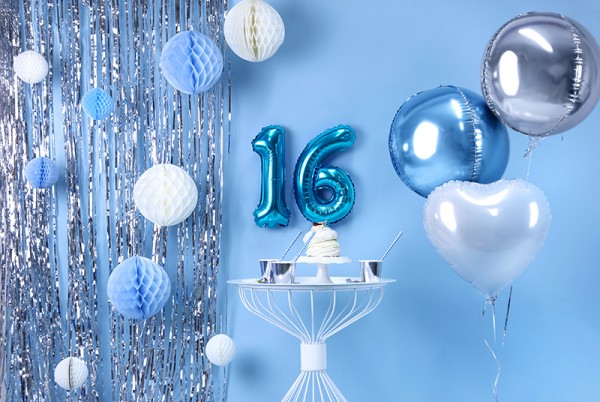 Number 6 foil balloon azure blue 35cm 2