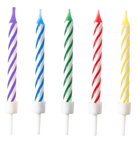 10 colorful spiral cake candles 6.3cm