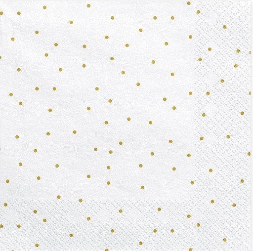 20 Napkins White w/ Gold Dots 33cm
