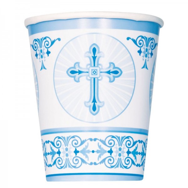 8 vasos de papel Be Blessed Cross Blue 266ml