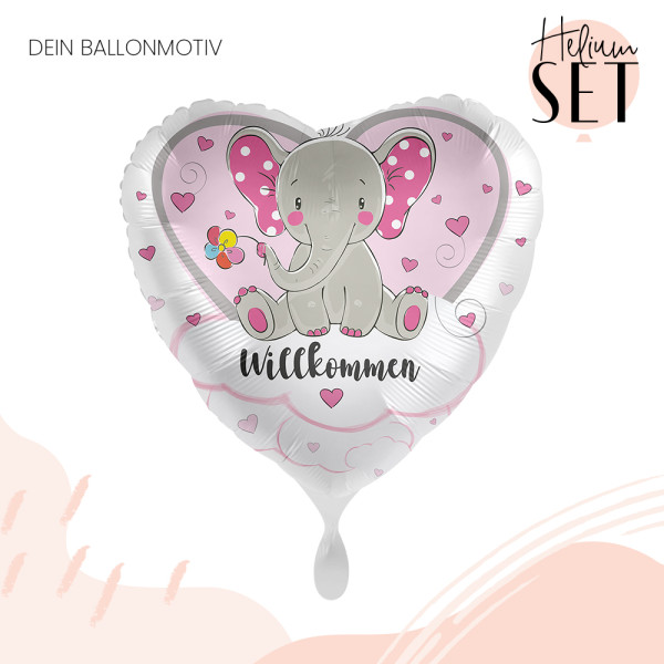 Elefant Willkommen Rosa Ballon Bouquet-Set mit Heliumbehälter 2