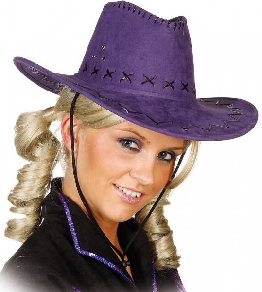 Chapeau de cowboy Galvina avec surpiqûres en violet