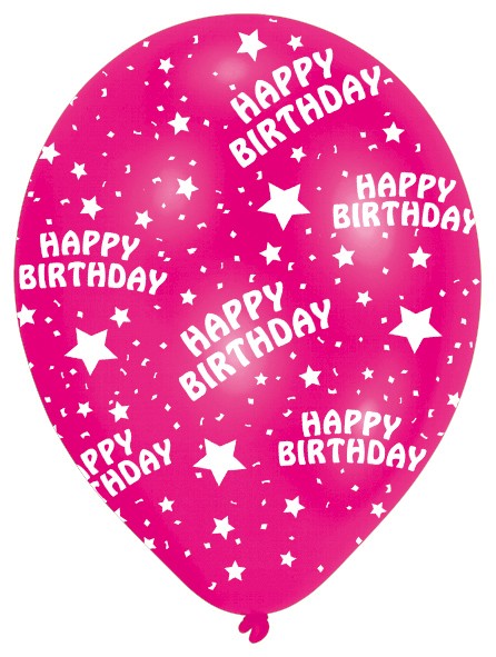6 palloncini Happy Birthday Star colorati 27,5 cm 2