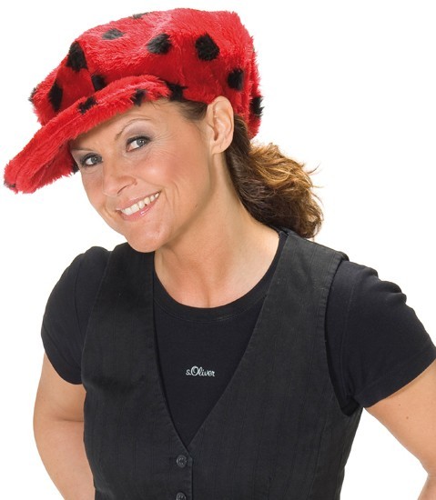 Pluszowa czapka biedronka czerwono-czarna