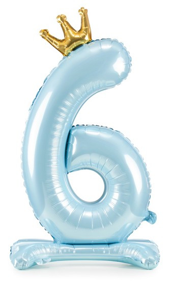 Babyblauw nummer 6 staande folieballon