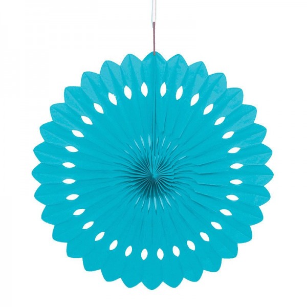 Decorative fan flower turquoise blue 40cm