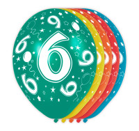 5 farverige balloner 6. fødselsdag 30 cm