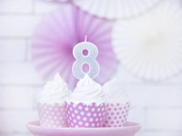 Preview: Number 8 cake candle silver gloss 7cm