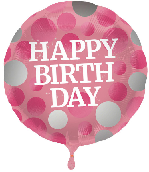 Palloncino foil Happy Birthday rosa lucido 45cm