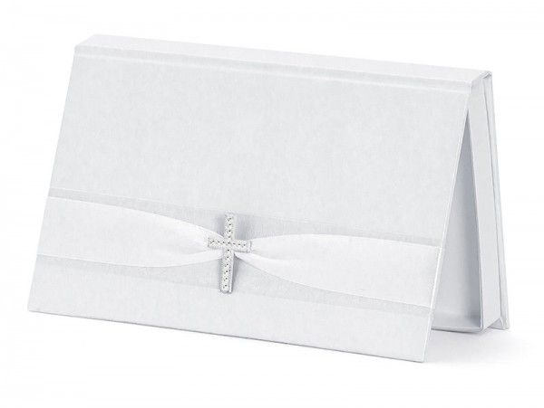 Pudełko prezentowe w kolorze perłowo-białym z dekoracją krzyżową 2