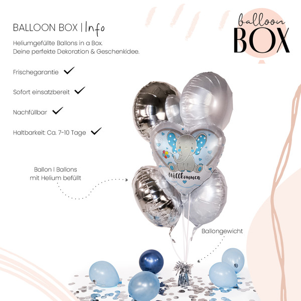Heliumballon in der Box Elefant Willkommen Hellblau 3
