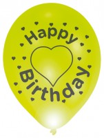 Oversigt: 4 Happy Birthday LED-balloner med hjerter