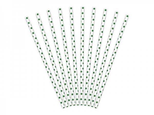 10 grønne stiplede papirstrå hvide 19,5 cm