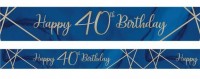 Iriserende 40-års fødselsdagsbanner marineblå 2,7 m