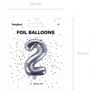Oversigt: Nummer 2 folie ballon sølv 35cm