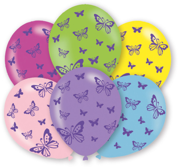 6 bunte Ballons entzückende Schmetterlinge