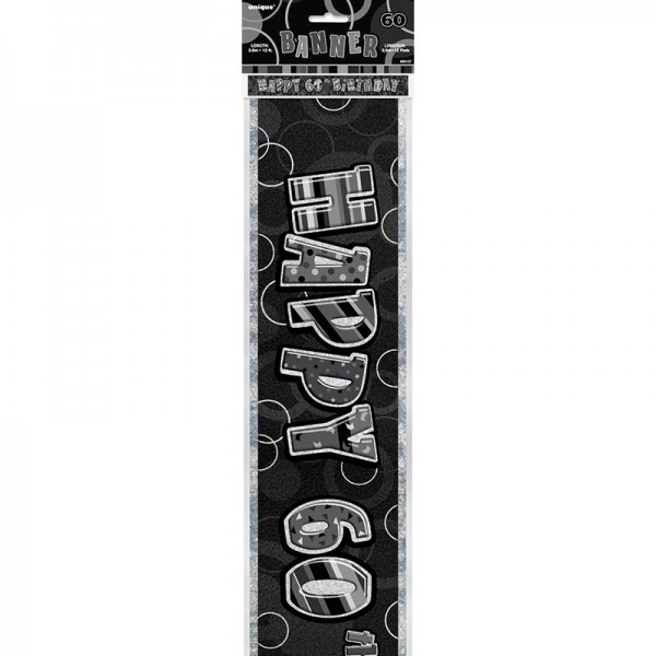 60e verjaardag zwart-wit feest banner 360cm