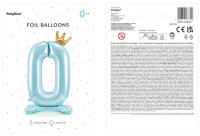 Aperçu: Ballon aluminium sur pied chiffre 0 bleu bébé