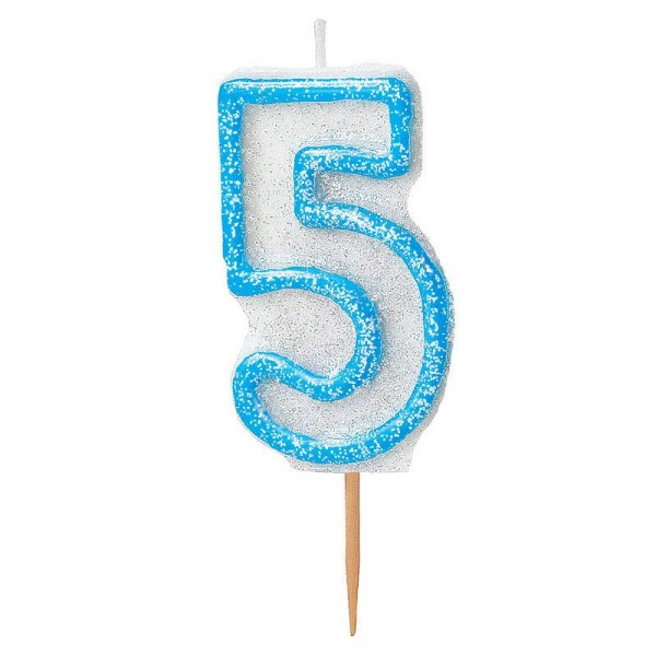 Vela feliz cumpleaños número 5 azul brillante