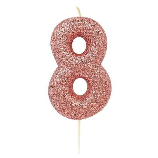 Glittering number 8 cake candle red gold 7cm