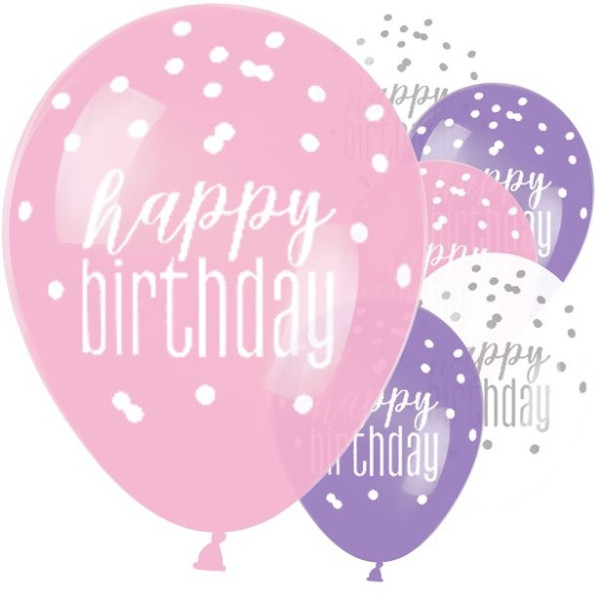 6 Pink Dots Birthday Luftballons 30cm
