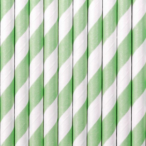 10 pailles en papier à rayures vert menthe 19,5 cm