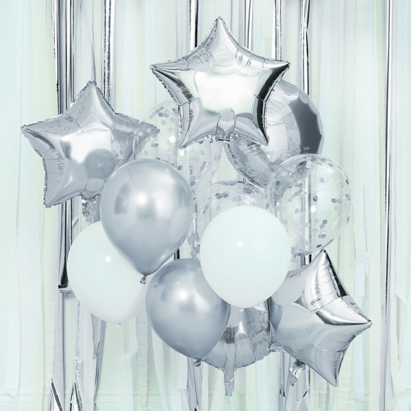Bukiet srebrnych metalicznych balonów