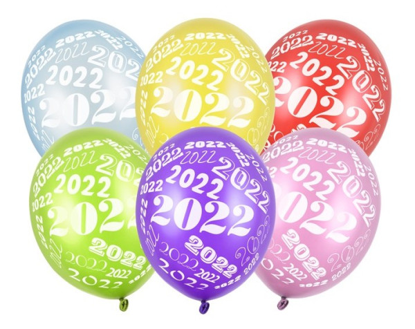 6 Happy 2022 New Year balloons 30cm