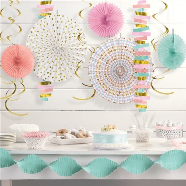Pastel-colored hanging decoration set 14 pieces