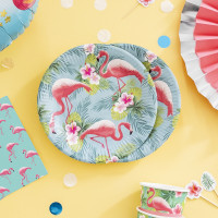 Preview: 8 paper plates Flamingo Paradise 23cm