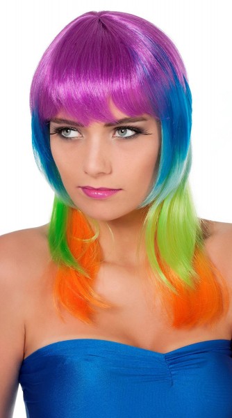 Shiny tiered rainbow wig Priscilla