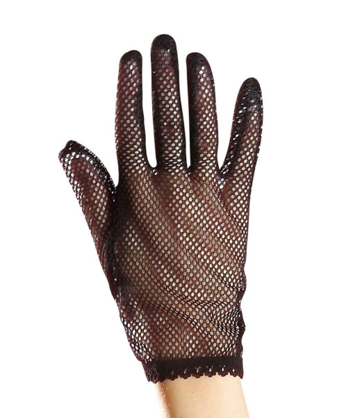 Czarne siateczkowe rękawiczki z koronkowym zdobieniem