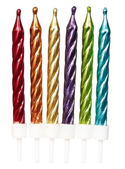 12 candeline arcobaleno metallizzate 7,5 cm