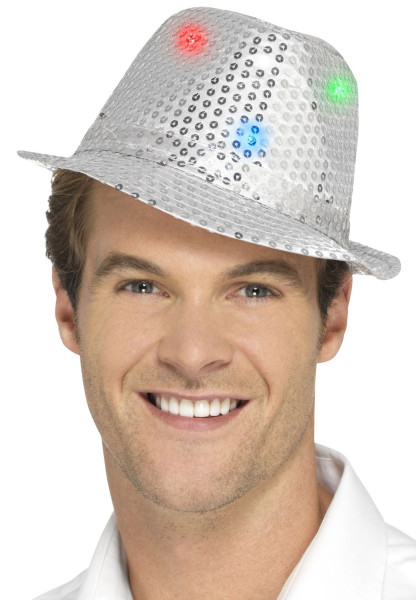 Sombrero de lentejuelas Party Night plateado con luces LED