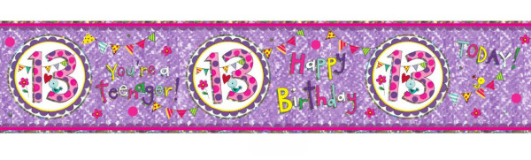 Purple Hello Teenager 13th Birthday Banner 2.6m