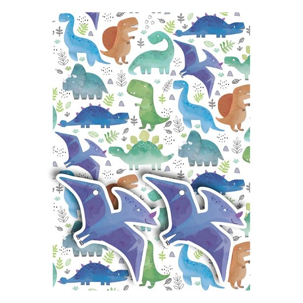 Hooqict Dino-Geschenktüte Mit Griffen – Inkl. Seidenpapier & Karten Für Kindergeburtstag