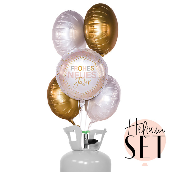 Frohes neues Jahr Ballonbouquet-Set mit Heliumbehälter