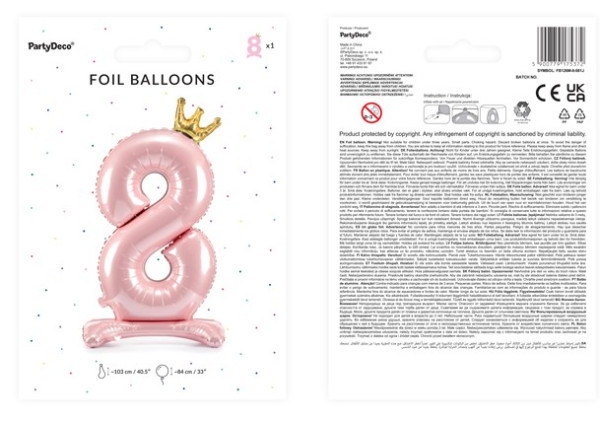 Hellrosa Folienballon Zahl 8 stehend 3